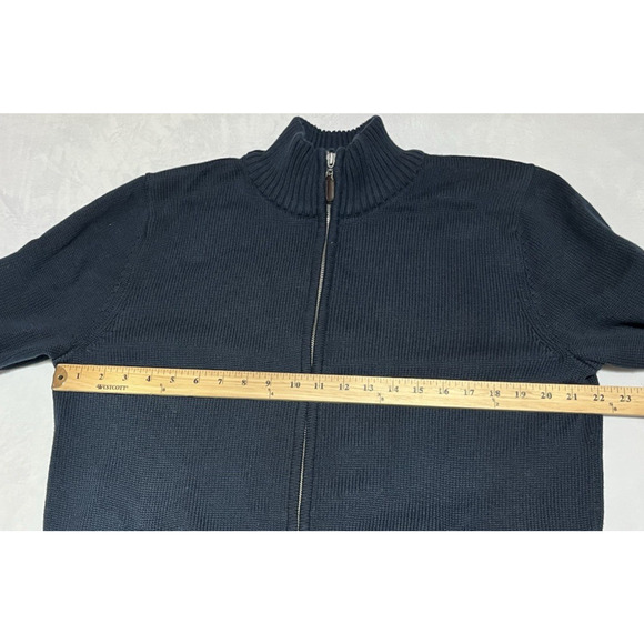 LL Bean Cardigan Sweater Mens Large Navy Blue Full Zip Mock Neck Classic - Picture 5 of 9